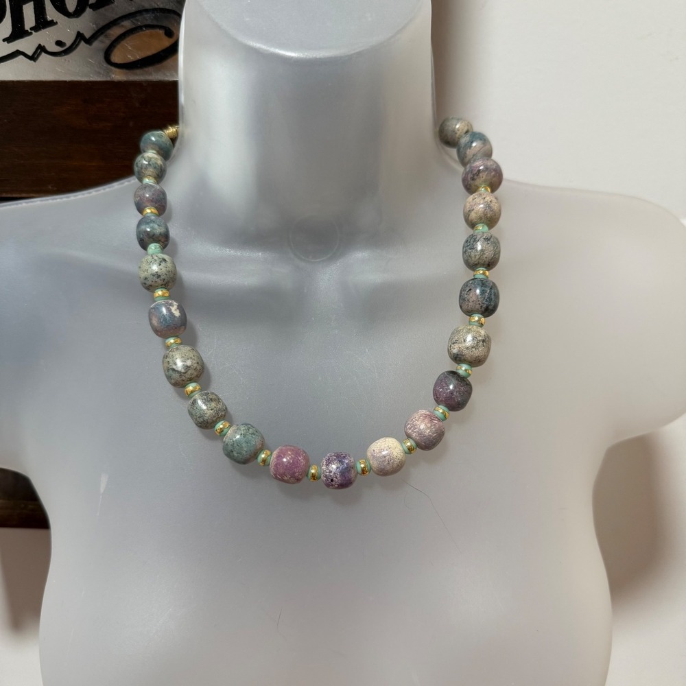 Vintage Beaded Necklace Womens Multicolor Lapis Nevada Earthy Boho Artisan